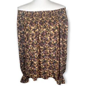 WESTPORT BLACK, PURPLE, & CREAM FLORAL OFF-THE-SHOULDER BLOUSE SZ.XL EUC